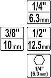 Набір Перехідників Для Головок на Шуруповерт 1/4", 3/8", 1/2" - 3 шт YATO (YT-04685), фото 2