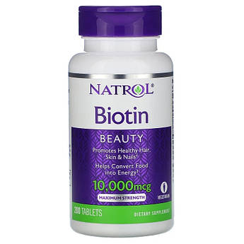 Natrol, Біотин 10 000 мкг, вітаміни для краси волосся, шкіри, нігтів, Biotin, 200 пігулок