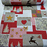 Тканина для рушників вафельна новорічна з оленями та лоскутами, ш. 150 см, фото 2