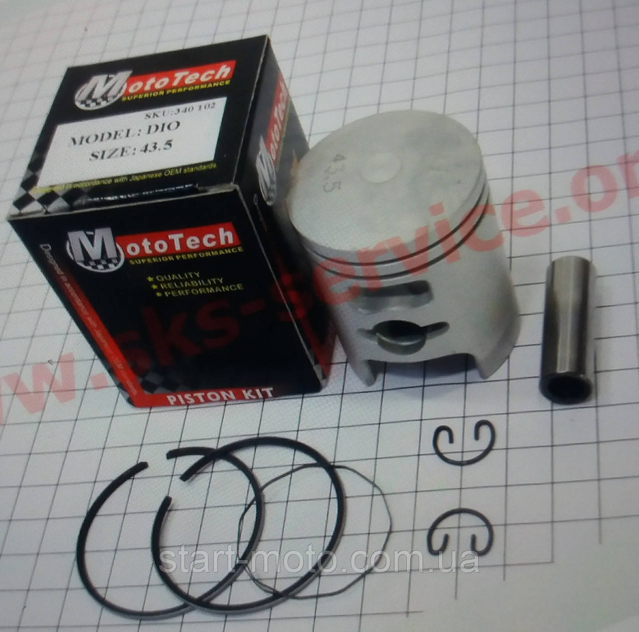 Під оригінал 2-й рем Honda Dio AF18 | 27 | 28 Поршень комплект 65см3 43.50мм фірма MotoTech - Тайвань, фото 1