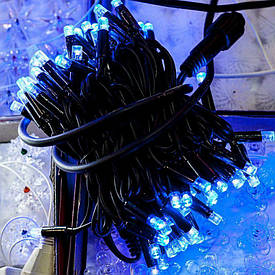 Гірлянда вулична Нитка 10 м синя, чорний дріт LED