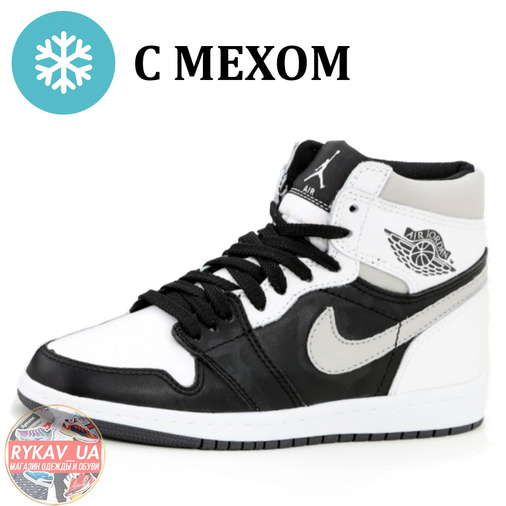 Чоловічі / жіночі зимові кросівки Nike Air Jordan 1 Retro Winter High Black White (Хутро), чорно-білі шкіряні найк аір джордан 1
