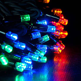 Гірлянда вулична Нитка 10 м, 100 лампочок, різнобарвна, чорний дріт LED