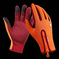 Ветрозащитные спортивные сенсорные перчатки велоперчатки велосипедные (для бега) b-forest оранжевый S