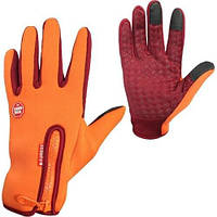 Ветрозащитные спортивные сенсорные перчатки велоперчатки велосипедные (для бега) b-forest orange S
