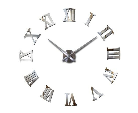 Годинник настінний 3D Diy Clock з Римськими цифрами Silver