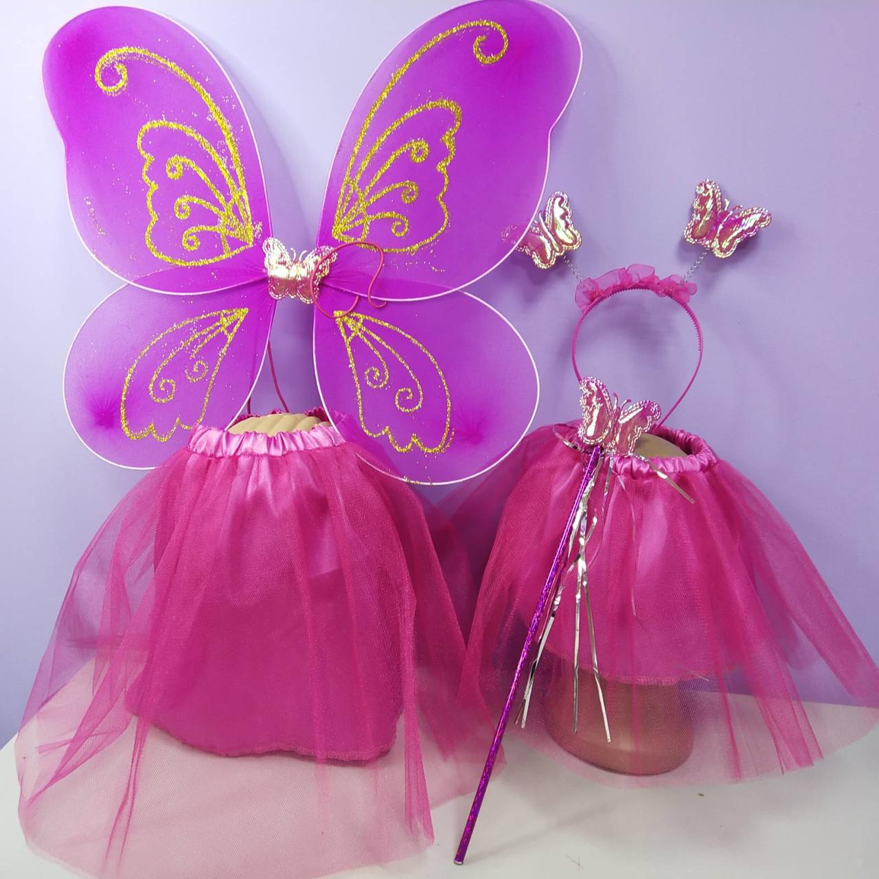 Набір новорічний костюм метелика крила метелика з обручем спідницею та чарівною паличкою малиновий1 шт, фото 1