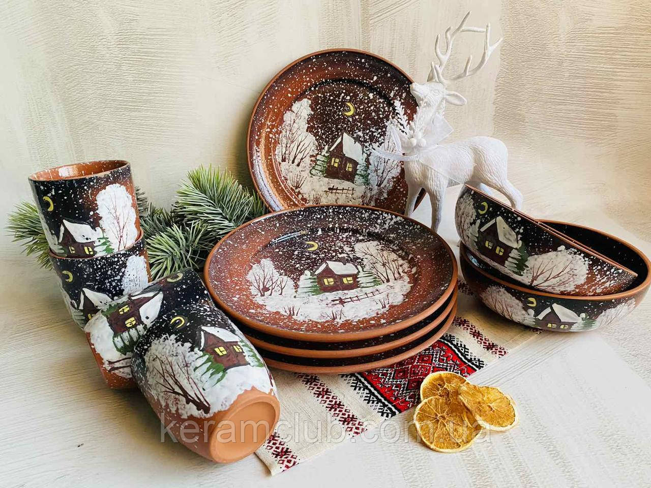 Набір глиняного посуду Зима 2 Керамклуб 4 персони, фото 1