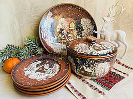 Набір глиняного посуду Зима 3 Керамклуб 4 персони