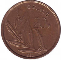 20 франків. 1980 рік, Бельгія (Belgie).
