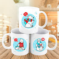 Сімейні білі чашки (кухлі) з принтом "Білі ведмеді"