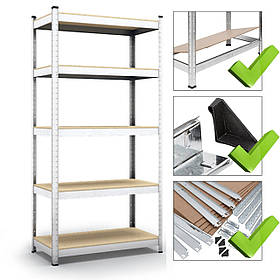 Стелаж з полицями 1800х700х300мм, 150кг, 5 полиць з ДСП/МДФ оцинкований для балкона, горища, комори