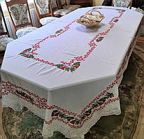 Вишита скатертина для великого столу "Гроно калини"