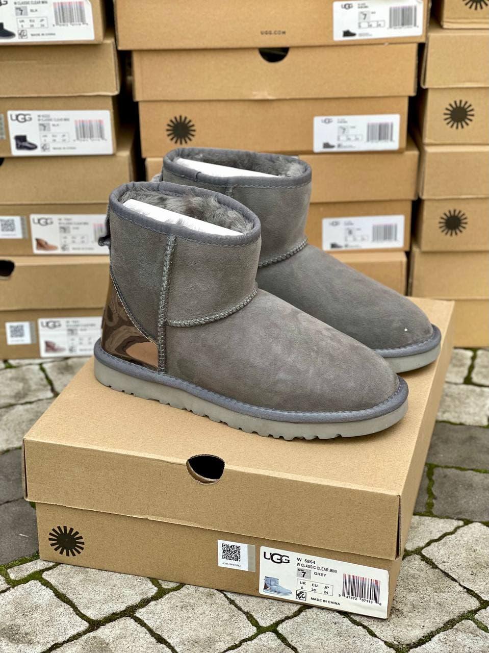 Уггі жіночі зимові сірі UGG Mini Mini Grey Metallic (04956)