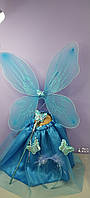 Набор новогодний костюм феи льдинки снежинки крылья бабочки с обручем юбкой и волшебной палочкой голубой 1 шт
