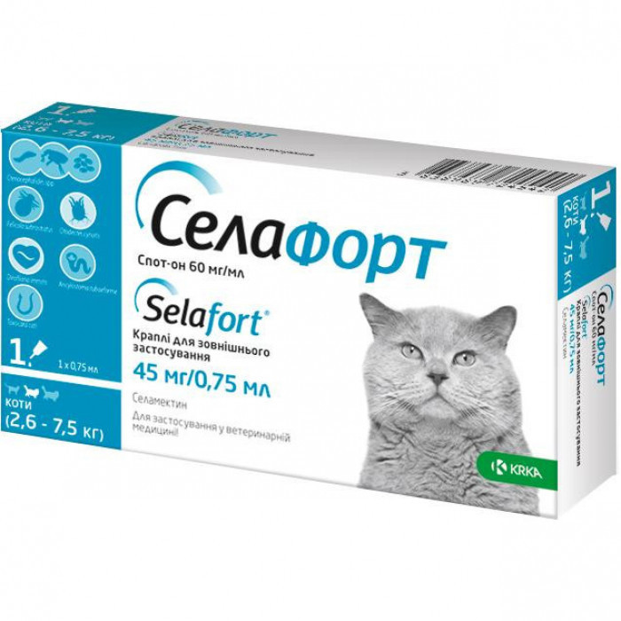 Селафорт Selafort Спот-он для котів вагою 2,6-7,5 кг краплі на холку, 45 мг/0,75 мл