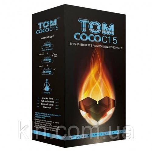 Вугілля кокосовий для кальяну Tom Coco Blue 15*25*25мм 120 жаринок