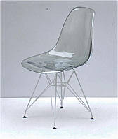 Стул Nik WT-ML дымчатый прозрачный акрил на белых металлических ножках, Eames DSR Chair transparent