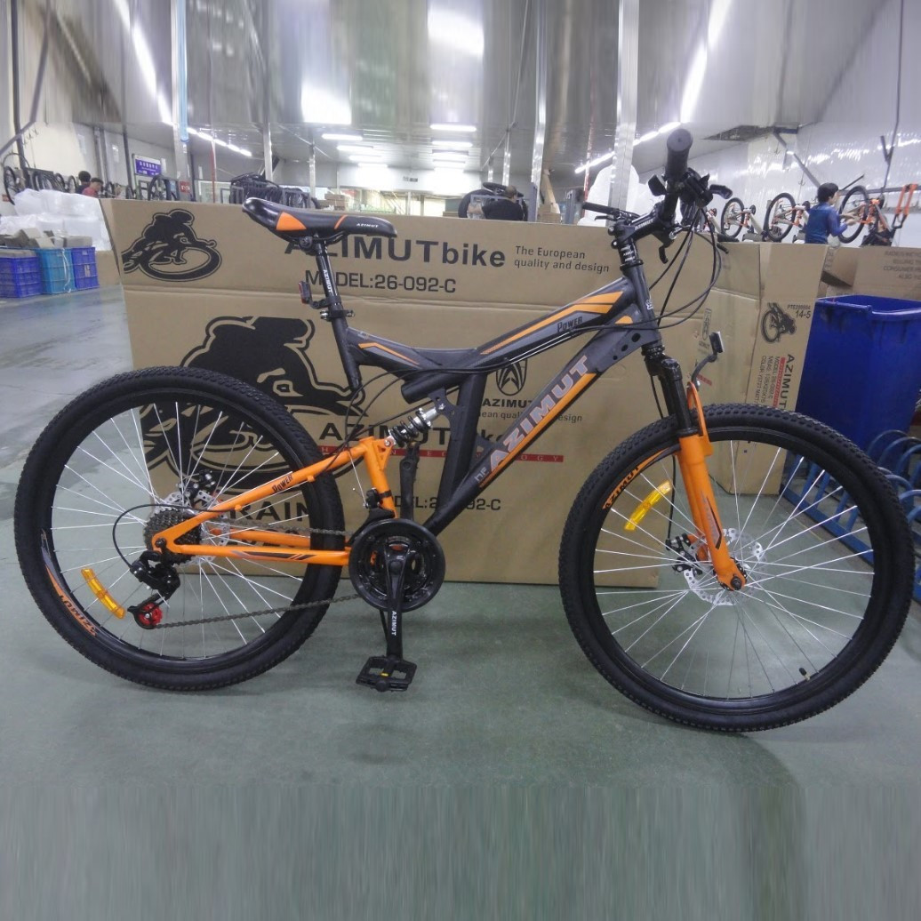 Гірський велосипед Azimut Power 26 д. Рама 19.5". Дискові гальма. Швидкості SHIMANO. Чорно-помаранчевий