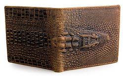 Гаманець чоловічий портмоне фактура шкіри під крокодила коричневий Vintage