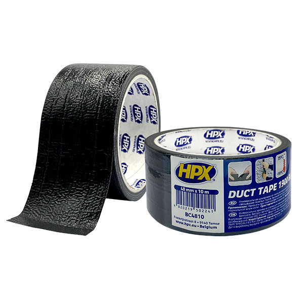 HPX Duct Tape Universal 1900 - 48мм х 10м - армована клейка стрічка, сантехнічний скотч, чорна