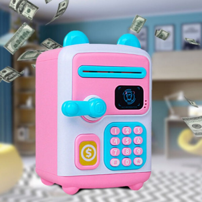 Оригінальна дитяча скарбничка-сейф Face Recognition Money BOX з кодовим замком Рожева