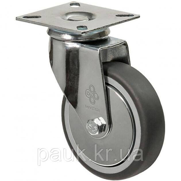 Колесо 2302-L-125-P(23 "Light") Ø 125мм, поворотне з кріпильною панеллю, підшипник ковзання, гумове колесо на візок, фото 1