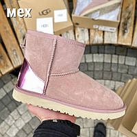 Угги женские Ugg Pink Metallic Suede розовые короткие на меху овчина стильные