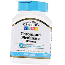 Хром 21st Century Chromium Picolinate 200 mcg 100 таб, фото 2