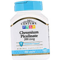 Хром 21st Century Chromium Picolinate 200 mcg 100 таб, фото 3