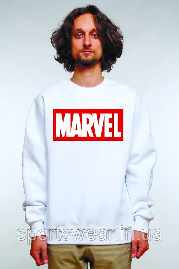 Свитшот мужской MARVEL Sweatshirt белый Пайта Кофта с принтом Марвэл Батник Свитер Марвел Комиксы весенний - фото 1 - id-p1528525410