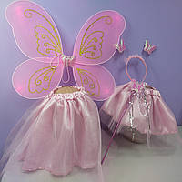Костюм бабочки новогодний рост 98-128 см набор крылья бабочки с обручем юбкой розовый 1 шт
