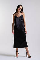 Вечернее платье-миди в бельевом стиле черное Arjen размер S (25587-BK-S)