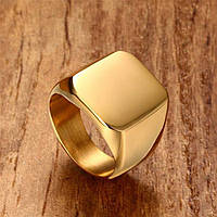 Кольцо Мужское City-A Размер 21.5 цвет Золотое Нержавеющее Квадратное Перстень Печатка Винтаж №3353