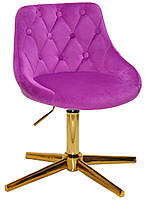 Робочий стілець у бузковому оксамиті на золотій хрестовині зі стопками Foro Button GD-Modern Base, фото 2