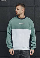 Свитшот мужской утепленный Staff turquoise & white oversize fleece бирюзовый OTD0432