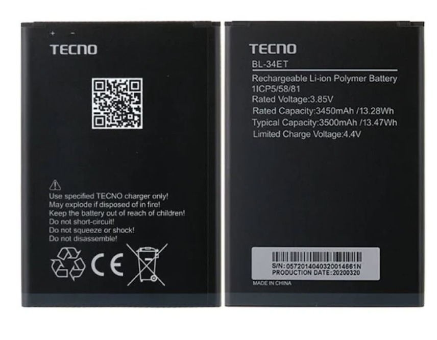 Акумуляторна батарея (АКБ) для Tecno BL-34ET POP 3 BB2, оригінал Китай 3450 mAh