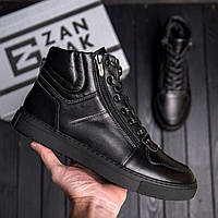 Чоловічі чорні шкіряні зимові черевики на хутрі