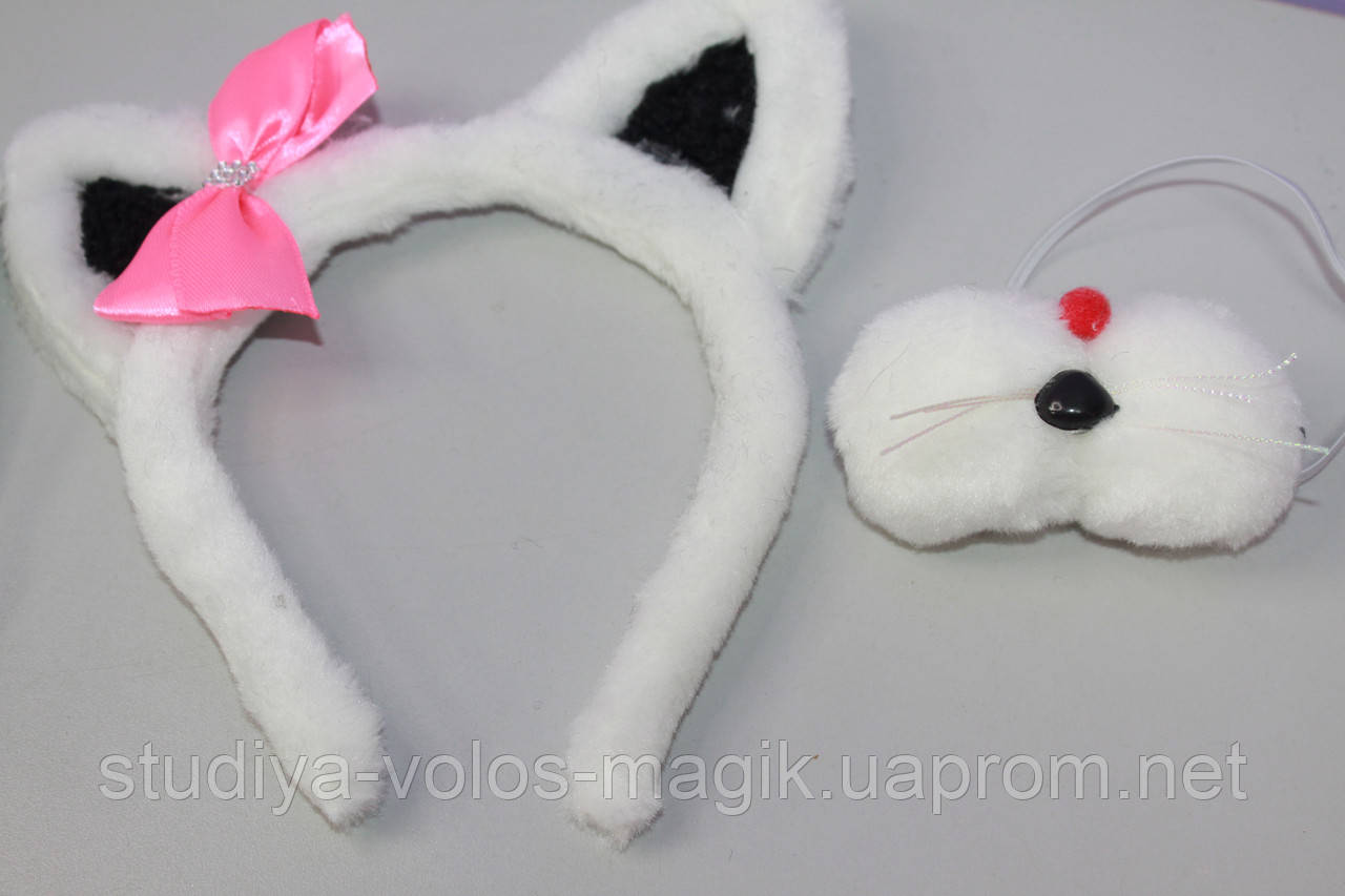 Набор карнавальный новогодний меховой белый кошечка ушки хвостик носик рукавицы 1 шт - фото 3 - id-p1528700670