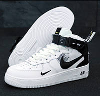 36-39 Nike Air Force White Black высокие кожаные кроссовки из натуральной кожи белые с черным Найк Аир Форс