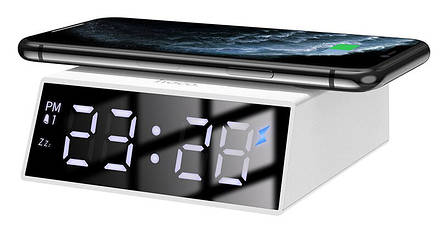 Настільний годинник з безпровідною зарядкою HOCO DCK1 Qi Charger Білий (DCK1), фото 1