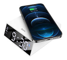 Настільний годинник з безпровідною зарядкою HOCO DCK1 Qi Charger Білий (DCK1), фото 3