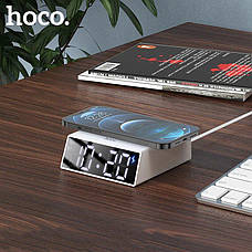 Настільний годинник з безпровідною зарядкою HOCO DCK1 Qi Charger Білий (DCK1), фото 5