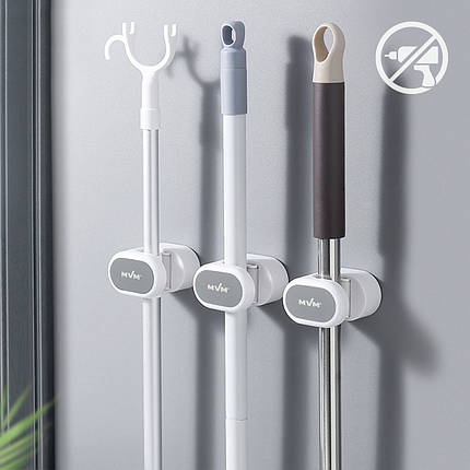 ДЕРЖАТЕЛЬ ДЛЯ ШВАБРЫ КЛЕЯЩИЙСЯ BP-19 WHITE/GRAY, фото 1