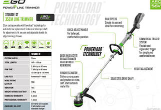 EGO Тріммер акум. 56В, ширина косіння 35см, струна 2,4 мм, каркас, ST1400E-ST-S, роз'яснюють ємна штанга