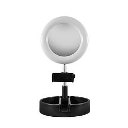 Кільцева лампа Seleven G3 Black складная з тримачем для телефону і дзеркалом б'юті блогерам