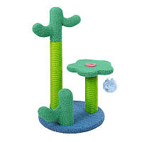 Когтеточка для кота с полкой и игрушкой Taotaopets 045516 Cactus 52*31 см Green