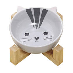 Миска для котів і собак Taotaopets 115505 керамічна кішка на дерев’яній підставці