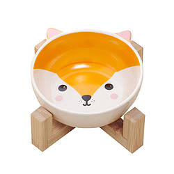 Миска для котів та собак кераміка на дерев’яній підставці таотаопетс 115505 лисиця