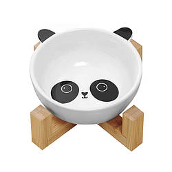 Чаша для котів і собак кераміка на дерев’яній підставці таотаопетс 115505 панда